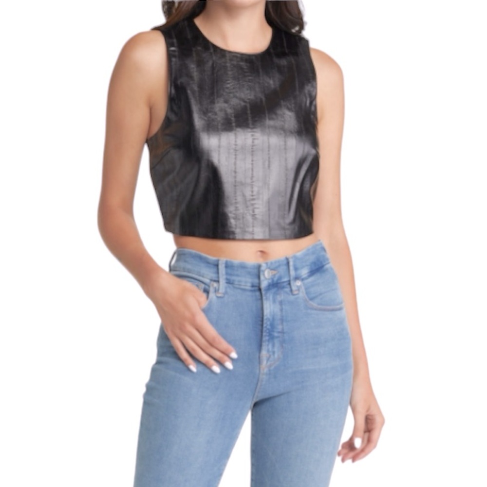 NWOT Good American Faux Leather Crop Sleeveless Top, Size 3